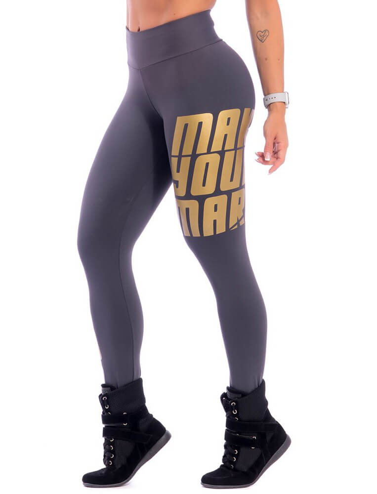 Make Your Mark Legging - Grey & Gold - SUPERHOT - FitZee