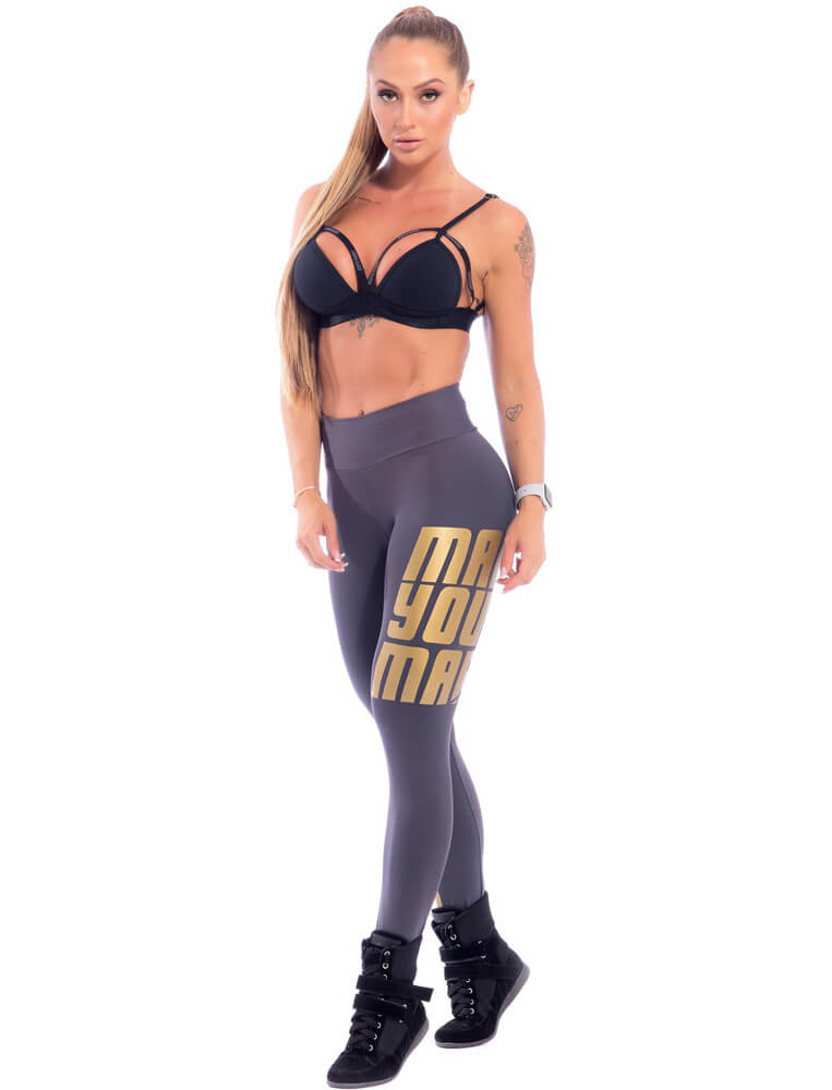 Make Your Mark Legging - Grey & Gold - SUPERHOT - FitZee