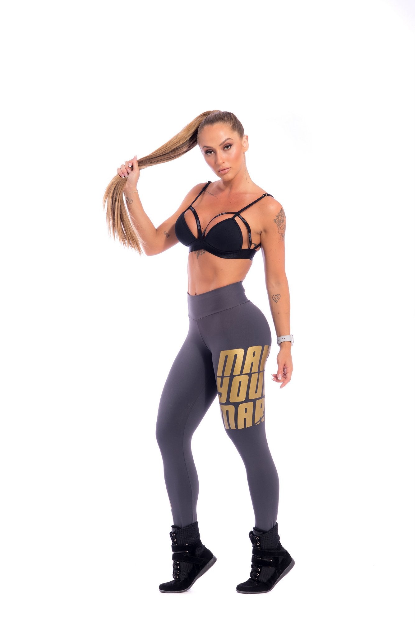 Make Your Mark Legging - Grey & Gold - SUPERHOT - FitZee